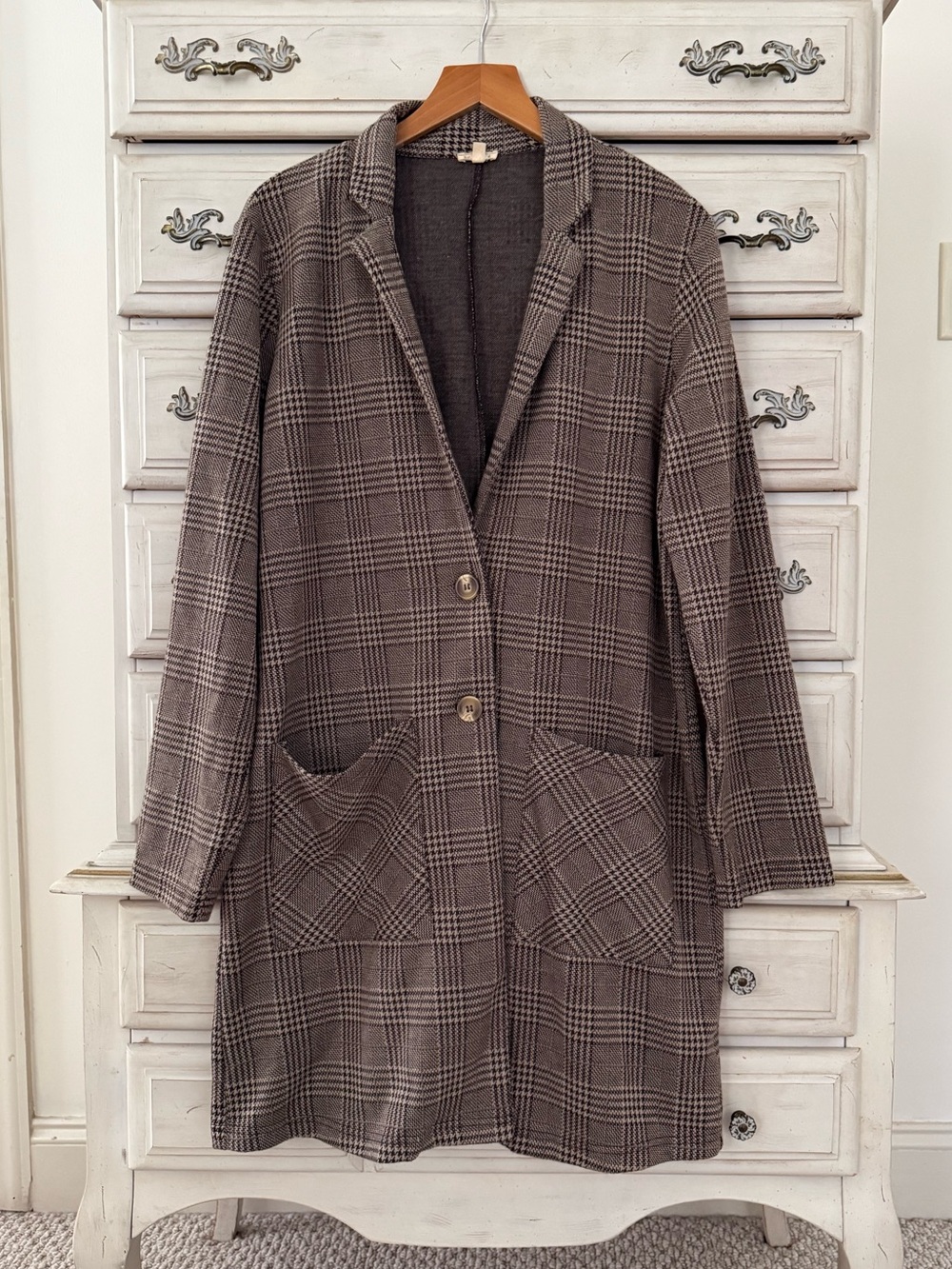Vici Brown Plaid Duster Pocketed Jacket